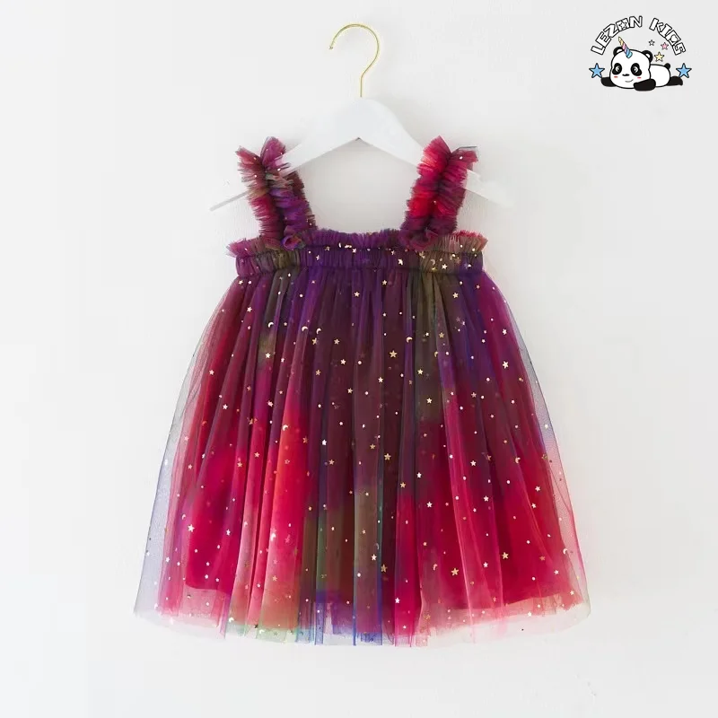 LEZONKIDS - Wholesale New Design summer  sweet tie dye tutu sparkle printed pattern girls dresses